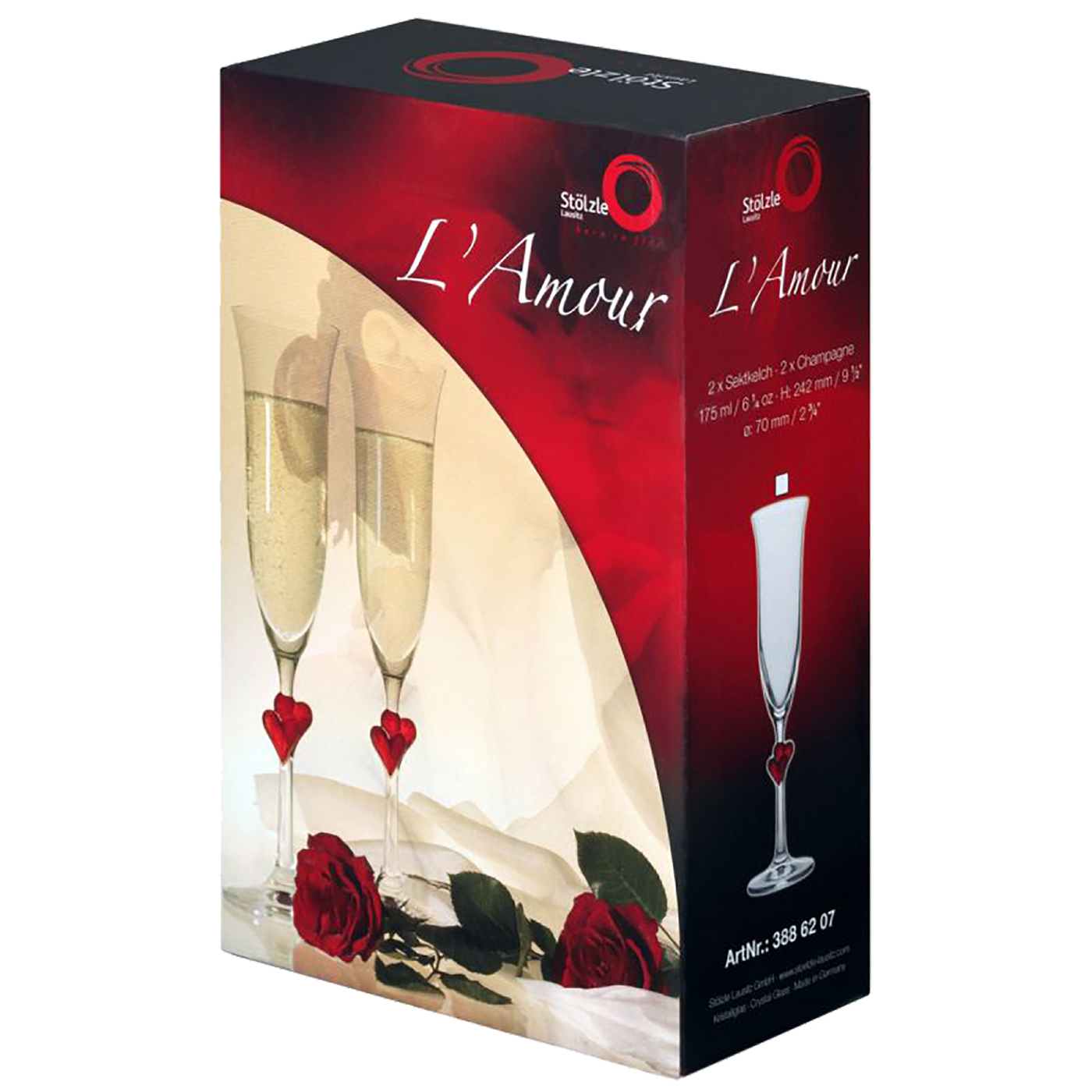 L'Amour Red Champagne Flute 6 oz - Set of eight.